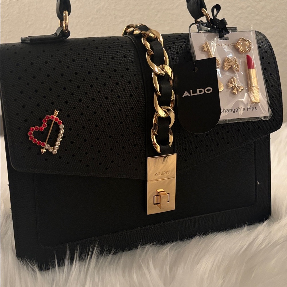 ALDO Black Crossbody/Handbag with Interchangeable Charm Pins